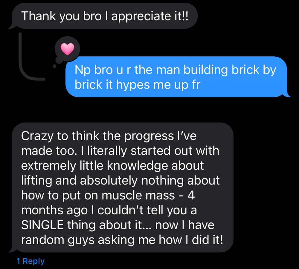 Text message from Anthony about the progress he made in four months