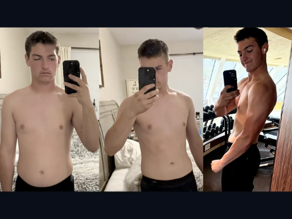 Kaleb across three stages of his transformation