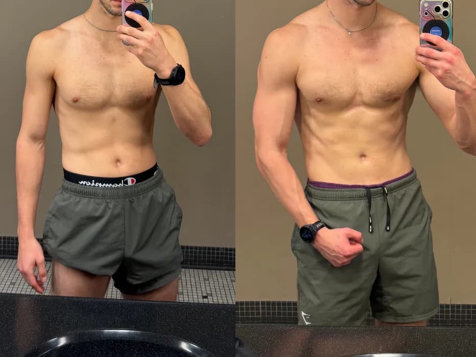 Noah before and after, three months apart at the same bodyweight